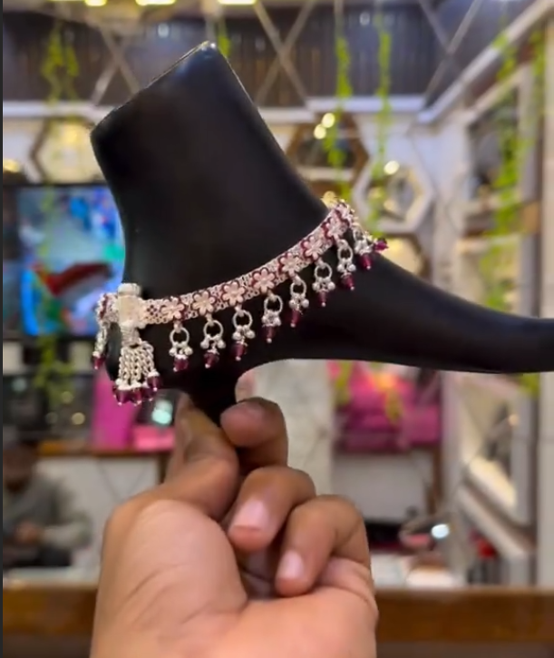 New Multi Color Silver Anklets (pair)